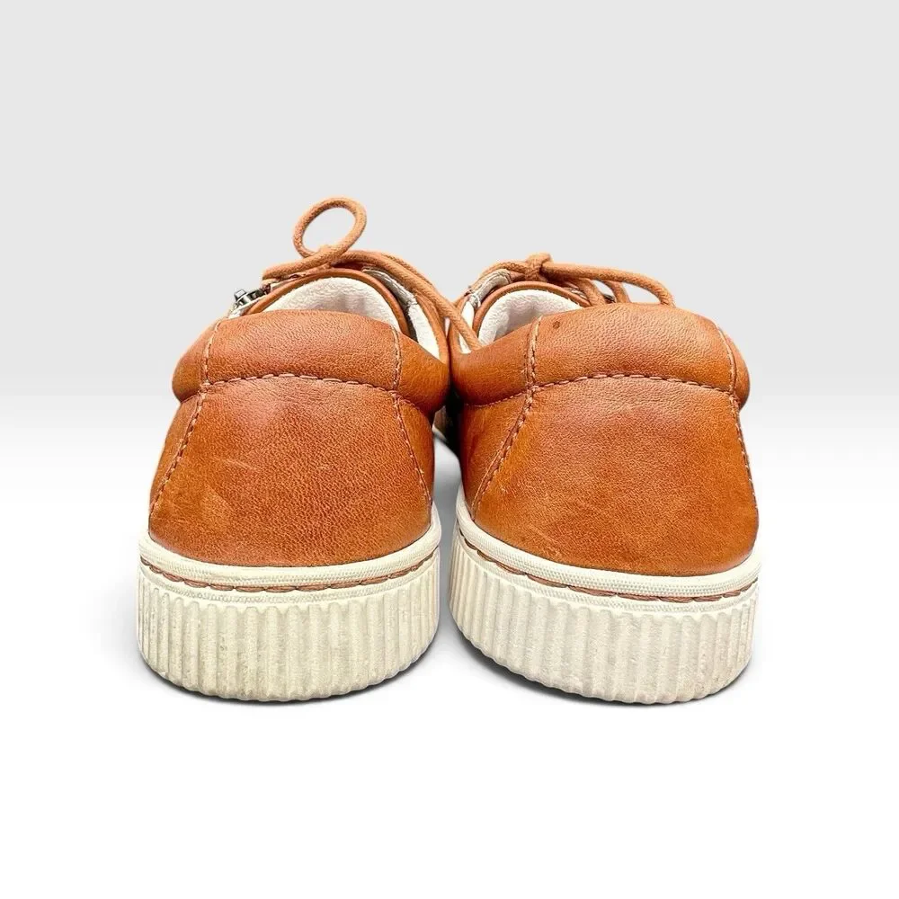 BORN Womens 7M Brown Cognac Leather Sneakers Lace Up Side Zip Comfort Shoes
